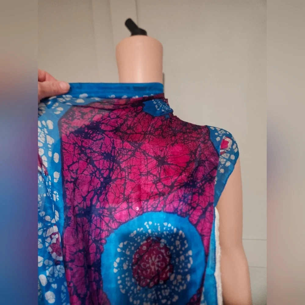 100% Pure Silk Batik Scarf Wrap – Made in India Blue Pink Boho
